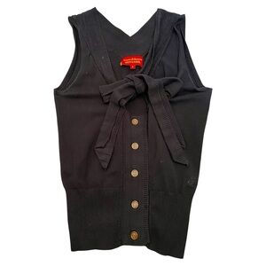 Vivienne Westwood Black Knit Vest Top Button Down with Front Bow Red Label
